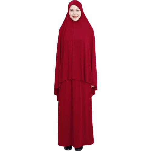 Muslim Dress Women Prayer Garment Two-Piece Set Khimar Abaya Jilbab Long Hijab Ramadan Skirt Outfit Full Cover Islamic Clothing