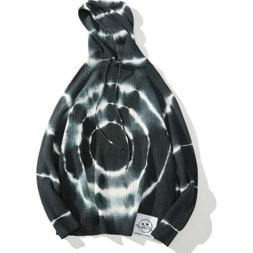 Tie Dye Knitting Hoodies Men Loose Hip Hop Streetwear Mens Hooded Sweatshirts Harajuku Casual Knit Pullover Hoodie Hoodies Homem