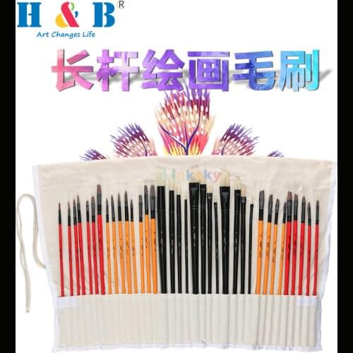 H&B Paint Brush Set 36 Artist Quality Paint Brushes for Painting Acrylic, Watercolor,Oil, Round, Flat, Filbert, Angle and Rigger