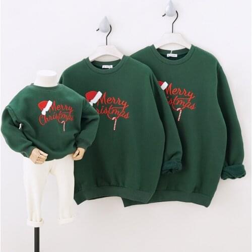 Family Outfits Korean Loose Letter Thick Christmas Sweatershirt for Mom Dad and Kids Family Look Mother Girl Winter New Matching