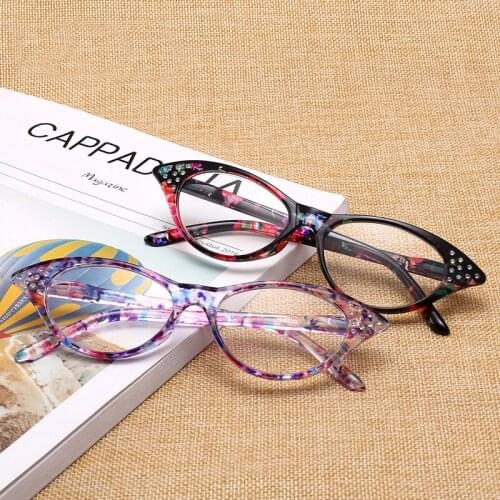 Cat Eye Reading Glasses womens Diamond Glasses Plastic Frame Reading Glasses Woman Lentes De Lectura Hombre with Diopter 1.0 1.5