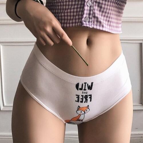 Original Simple Cotton Womens Underwear Cute Animal Fox Print Sexy Panties Comfortable Breathable Low-Waist Girls Briefs Tanga