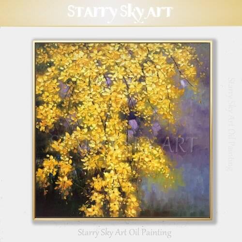 Excellent Artist Pure Hand-painted Beautiful Yellow Flower Oil Painting on Canvas Knife Painting Flowers Painting for Wall Decor