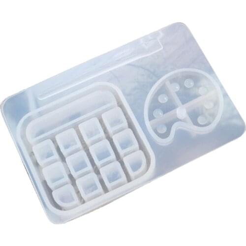 Pigment Brush Paint Tray Box Keychain Pendant Resin Casting Mold Jewelry Tools Christmas New Year Decorations Gifts