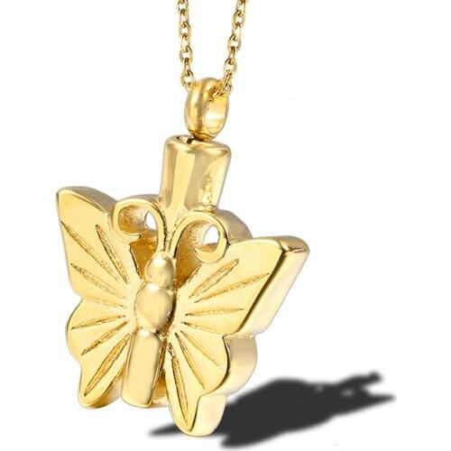 RIR Flying Butterfly Cremation Insect Necklace Urn Pendant Keepsake Memorial Necklaces Openable Pendant In Stainless Steel