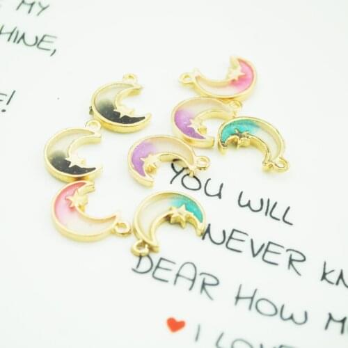 10pcs/lot 14.5*19mm Enamel Charms for Jewelry Making Zinc Alloy Metal Trendy Moon & Stars Charms Pendant