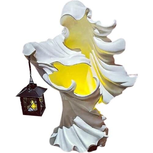 The Ghost Looking for Light Hell Messenger with Lantern Witch Resin Lantern Halloween Ornament Decorative Lamp