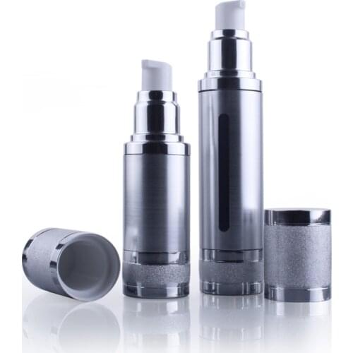 10pcs Travel Cream Bottle Airless Pump Bottles Empty Cosmetic Vacuum Lotion Container 50ml Matte Silver Makeup Packaging