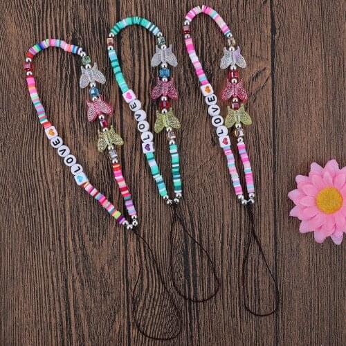 Mobile Phone Straps Neck Mobile Phone Straps butterfly Bead Hanging Chain For Phone Cord Boho Ornament