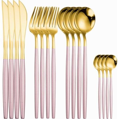 Pink Gold Tableware Set Kitchen Knife Spoon Fork Set Luxury Stainless Steel Cutlery Creative Combination Dinnerware Dropshipping