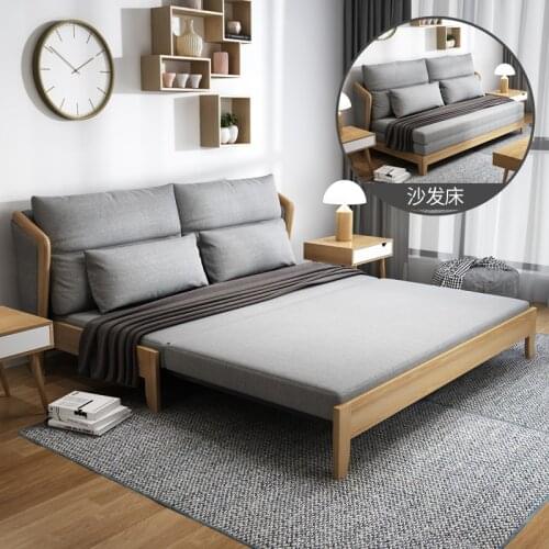 Modern simple sofabed dual-purpose detachable and folded small household multi-functional white wax wood cloth sofa
