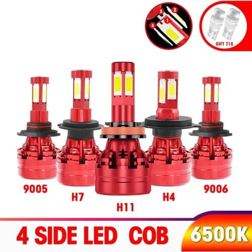 H4 led cob headlight H7 H11 H1 H3 9005 HB3 9006 HB4 9012 HIR2 H8 H9 880 H13 9004 9007 4 side led headlamp car bulb 6500K 12V 24V