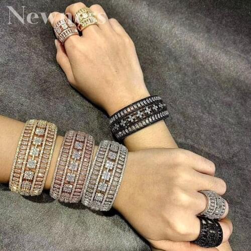 Newness Luxury Delicate Flower AAA Cubic Zirconia Luxury Super Copper Women Party Engagement Width Bracelet Bangle And Ring Set