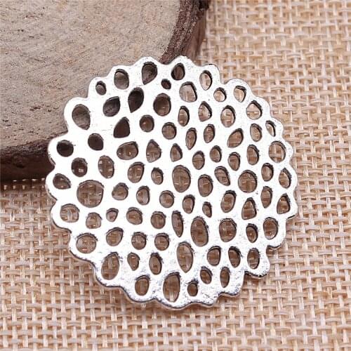 WYSIWYG 2pcs 35x35mm Antique Silver Color Tone Flower Motif Pendants Motif Pendants Charm Irregular Porous Motif Pendants
