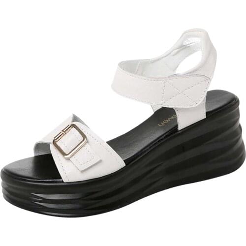 Woman Shoes Guciheaven New Open-Toe Wedge Sandals For Summer, Solid Color With Buckle Decoration, Waterproof Platform