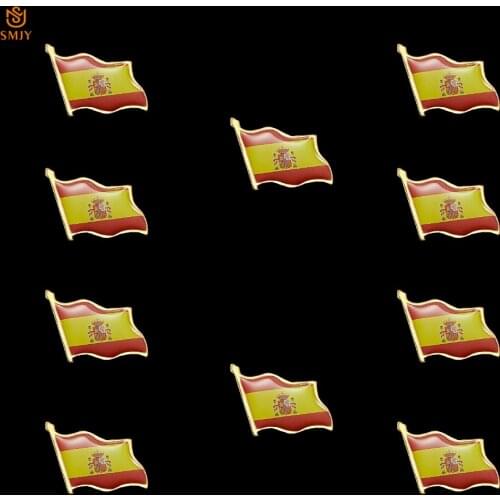 10PCS Spain Football World Cup Dedicated National Flag Brooch Gold Plated Metal Lapel Tie Souvenir Badge Pin Gift
