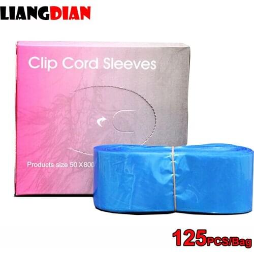 125pcs/bag Disposable Hygiene Tattoo Hook Clip Cord Bag Plastic Blue Tattoo Machine Clip Cord Sleeve Cover Bag Size 5 x 80 CM
