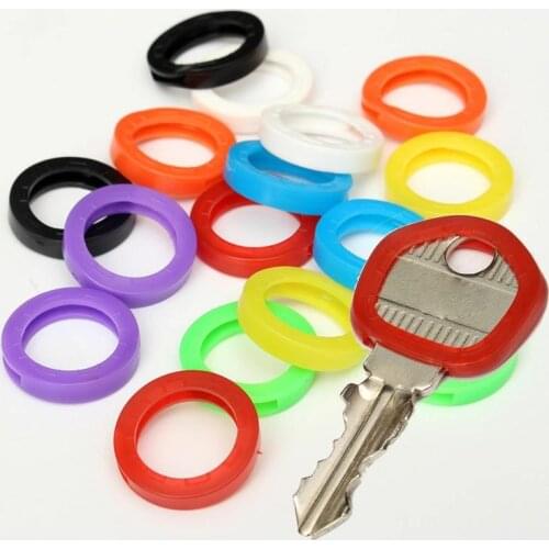 16pcs/pack Silicone Key Cap 8 Multi Colors Round Hollow Identification Keyrings Soft Rubber Elastic Topper Keys Locks Case