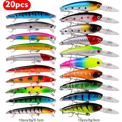 20Pcs/Set Mixed Hard Aritificial Wobblers Minnow Fishing Bait Lure Sets Floating Pesca Bait Fish Lures For Ocean Rilver