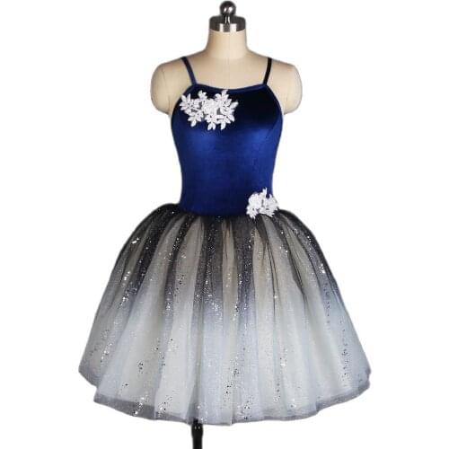 Navy Blue Velvet Bodice Dance Ballet Tutu Romantic Dance Costumes Girl&Women Stage Dance Costume Ballet Dress