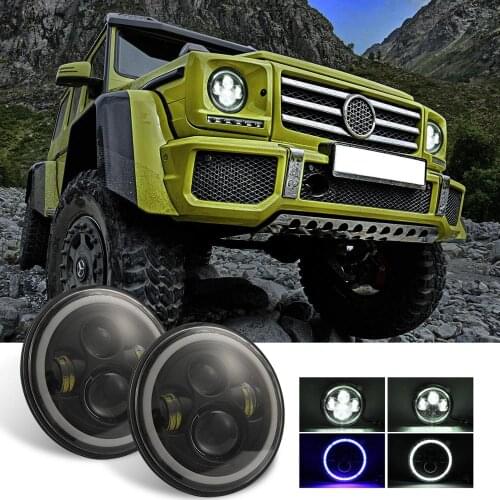 2x For Lada Niva Urban 4x4 Suzuki Samurai For Jeep Wrangler Off Road 7Inch LED Headlamps Headlight H4 Hi-Lo With Halo Angel Eyes