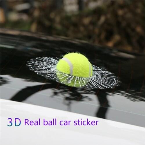 3D Green Tennis Glass Car Sticker Personalized Creative Baseball Car Modified Powerful Washing Body Stickers Auto Modification