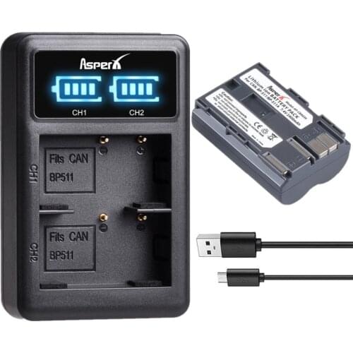 BP-511 BP-511A Battery with LED Charger for Canon BP511 BP511A EOS 50D 300D 5D 10D 20D 30D 40D, EOS 5D Mark I