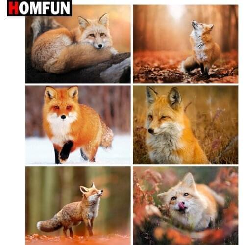 HOMFUN Diamond Painting Full Square/Round Diamond "Animal fox" Pattern Embroidery Cross Stitch 5D Rhinestone Painting