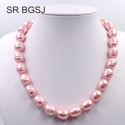 Free Shipping SR 12x15mm Olivary Pink South Sea Shell Pearl Beads Knot Clasp Jewelry Necklace 18"