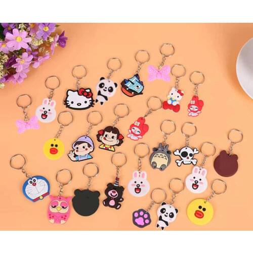 100 Pcs Cartoon PVC Keychain Cute Key Rings Round Colorful Pendants Student Kids Children Christmas Gift Wholesale Random Model