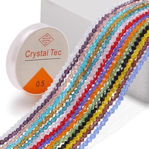 15Colors Faceted Glass Bicone Bead 3mm Crystal Loose Beaded Making Jewelry Accessories Needlework With 1Roll 0.5mm Elastic Line