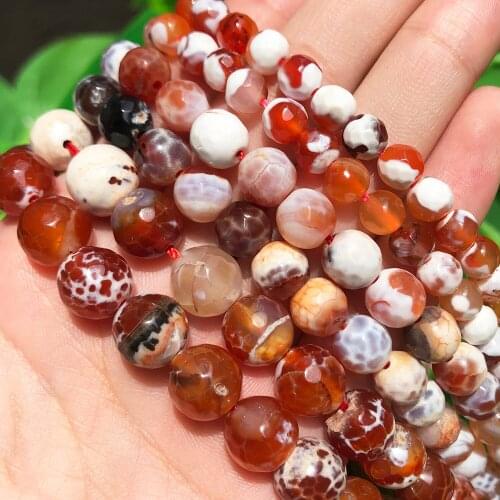 Natural Stone Orange Faceted Fire Agates Beads Round Loose Bead For Jewelry Making DIY Charm Bracelet Accessories 4 6 8 10 12mm