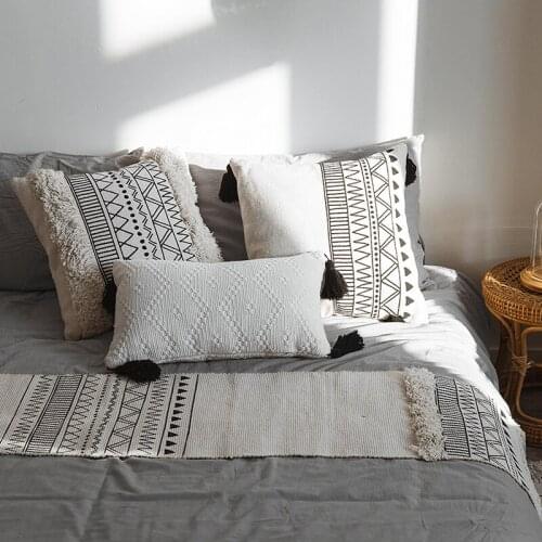 Tufted Canvas Pillowcase With Tassels Geometric Pillow Case Nordic Decorative Cushion Pillow Cover Monochrome Home Sofa Decor