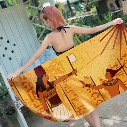 Ancient Egyptian Characters Printed Microfiber Beach Towel Large Soft Absorbent Sport Yoga Mat Blanket Swimming Pool Bath Towels