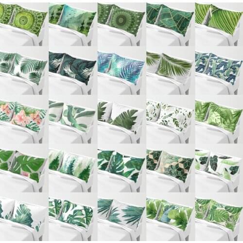 Nordic Style Double-Sided Leaves Green Plant Simple Cushion Environmental Protection Theme Waist Pillow 100% Polyester Cotton