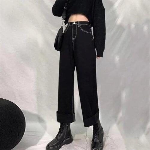 Black Loose Wide-Leg Casual Jeans WomenS Baggy 2021 New Autumn Mujer Pantalones Pants High Waist Streetwear Oversized Trousers