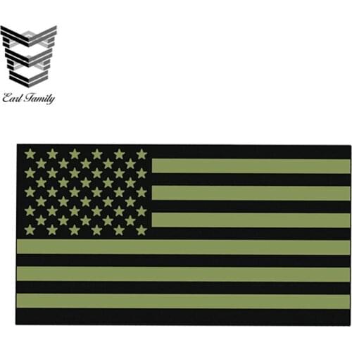 EARLFAMILY 13cm X 6.8cm OD Green USA Flag Sticker Decal Support America Military 2nd Amendment Gun Law Enforcement Sheriff