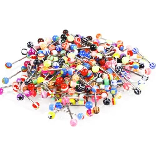 10/20/30/50pcs Stainless Steel Tongue Piercing Ring Barbell Lot Mix Color Ear Cartilage Tragus Bar Pircing Lengua Lote Acrylic