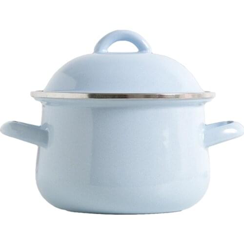 1Pc 16cm 1.5L Enamel Stock Pots With Lid Multi-purpose Kitchen Cooking Milk Soup Pot Baby Food Porridge Pot Cookware Tools