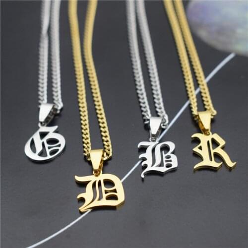 Cuban Chain A B C D E F G H I J K L M N O P Q R S T U Initial Necklaces Devil Necklace Stainless Steel Pendant Punk Jewelry Men