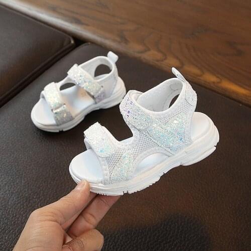 Summer Toddler Girl Sandals Non-slip Childrens Princess Pink Sandals Baby Mesh Sequin Breathable Sport Kids White Girls Shoes