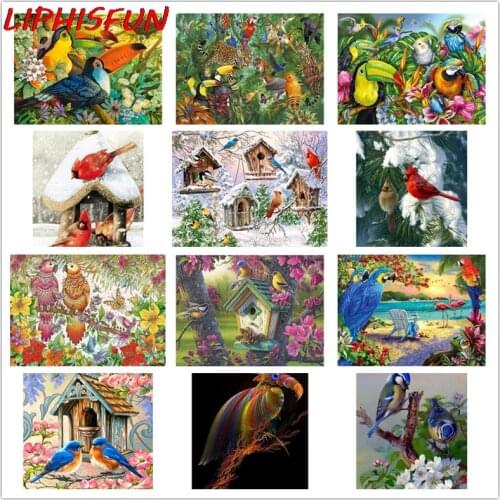 LIPHISFUN Full Drill Diamond Painting Birds Handmade Embroidery Cross Stitch Square/round Home Decor winter birds scenery flower