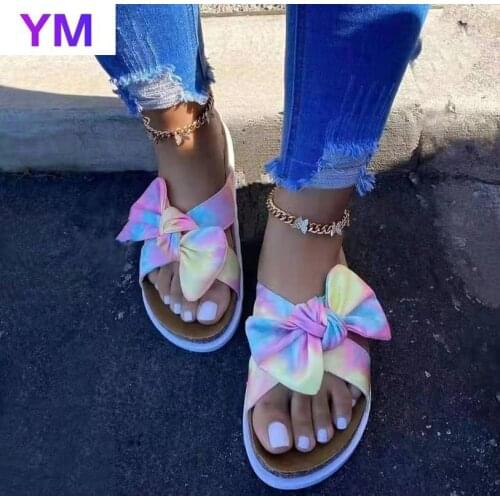 Fashion Temperament Braided Charm Bowknot Open-toe Flat Slippers Set Foot Vacation Beach Sandals Casual Flip Flops Women Shoes