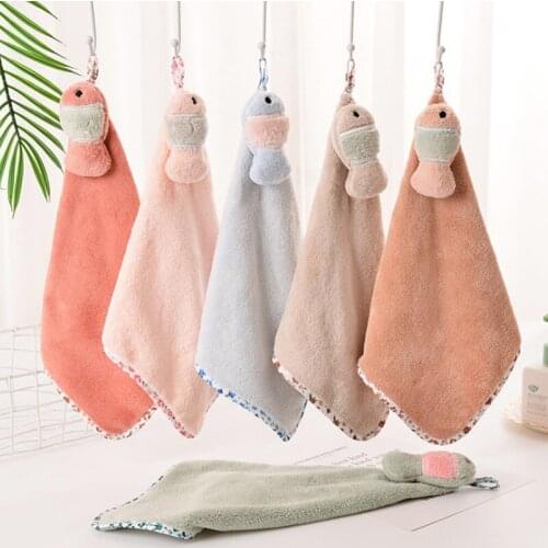 Cartoon Coral Flee Hand Towel Children Microfiber Hand Dry Towel Soft Plush Fabric Absorbent Hang Towel Kitchen Bathroom Use