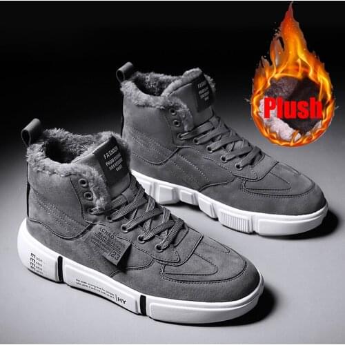 High Top Winter Shoes Men Fashion Leather Casual Shoes Outdoor Warm Non-slip Sneakers Men Comfortable Plush Male Footwear 2020