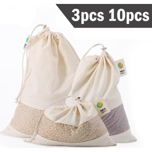 Cotton Bags Set Kitchen Storage Bag Reusable Bag Cotton Produce Bags with Drawstring Reusable Shopping Bag with window