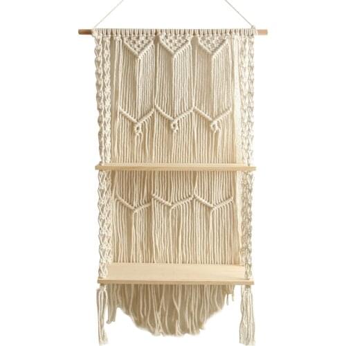 Retro Literary Hand-woven Tapestry Rack Nordic Style Ins Bohemian Wall Hanging Plant Pot Rack Home Living Room Art Wall Decor