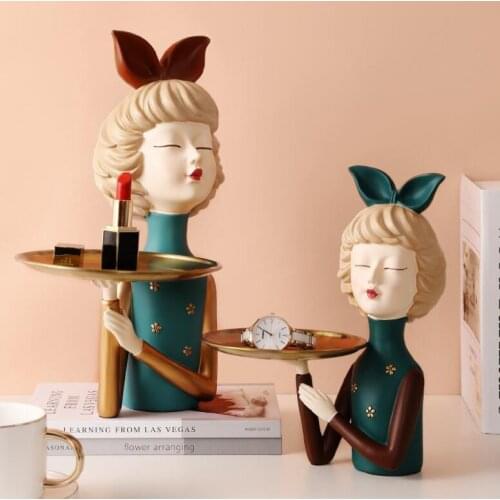 Nordic Cute Resin Modern Girl Storage Tray Sculpture Home Livingroom Desktop Ornaments Crafts Coffee Table Furnishing Decoration