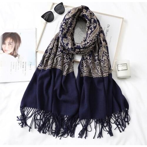 2019 new arrival embroidery cashmere scarves tassel women winter thick warm wool scarf shawl wrap brand bandana poncho pashmina