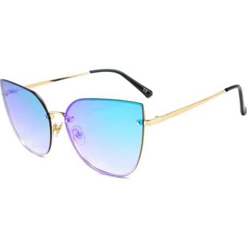 Alloy Rimless Cat Eye Sunglasses Women Trendy Sun Glasses Ladies Blue Mercury Shades Framless Eyewear UV400 Mirror